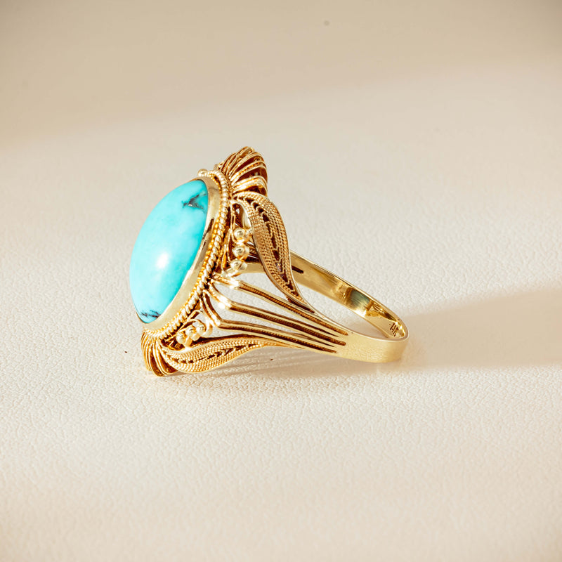 Deja Vu 14ct Yellow Gold Oval Turquoise Filigree Ring
