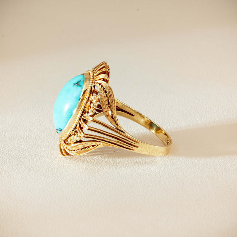 Deja Vu 14ct Yellow Gold Oval Turquoise Filigree Ring