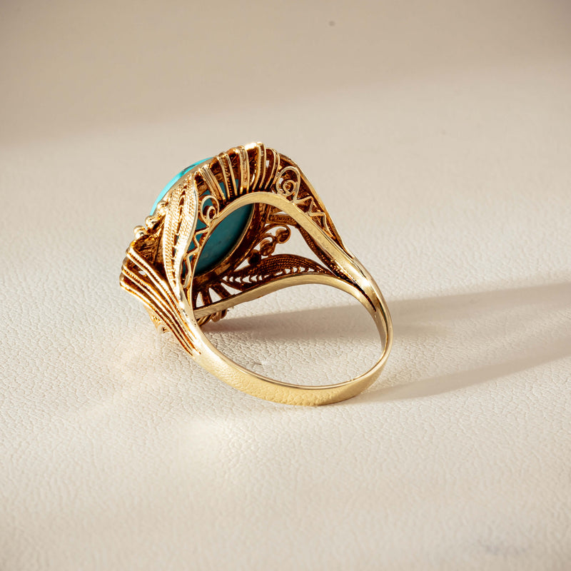 Deja Vu 14ct Yellow Gold Oval Turquoise Filigree Ring