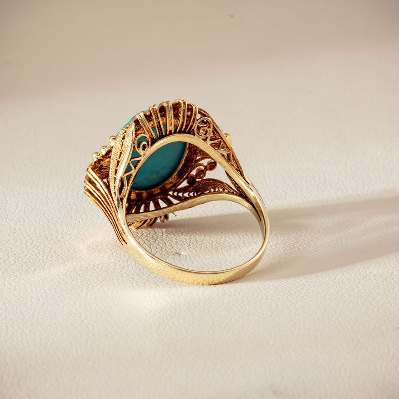 Deja Vu 14ct Yellow Gold Oval Turquoise Filigree Ring