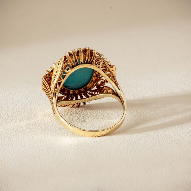 Deja Vu 14ct Yellow Gold Oval Turquoise Filigree Ring