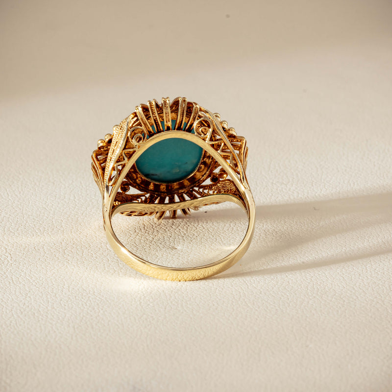 Deja Vu 14ct Yellow Gold Oval Turquoise Filigree Ring