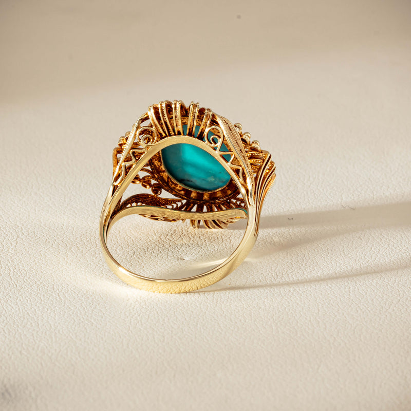 Deja Vu 14ct Yellow Gold Oval Turquoise Filigree Ring