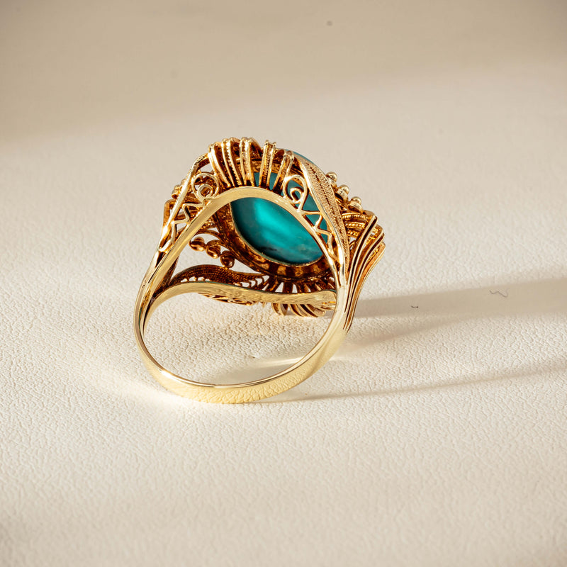 Deja Vu 14ct Yellow Gold Oval Turquoise Filigree Ring