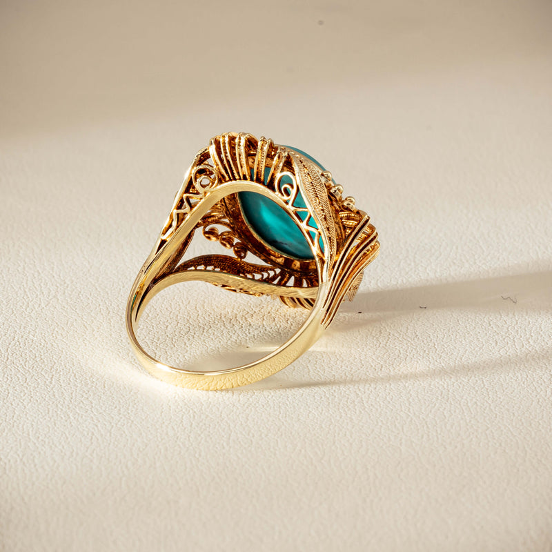 Deja Vu 14ct Yellow Gold Oval Turquoise Filigree Ring