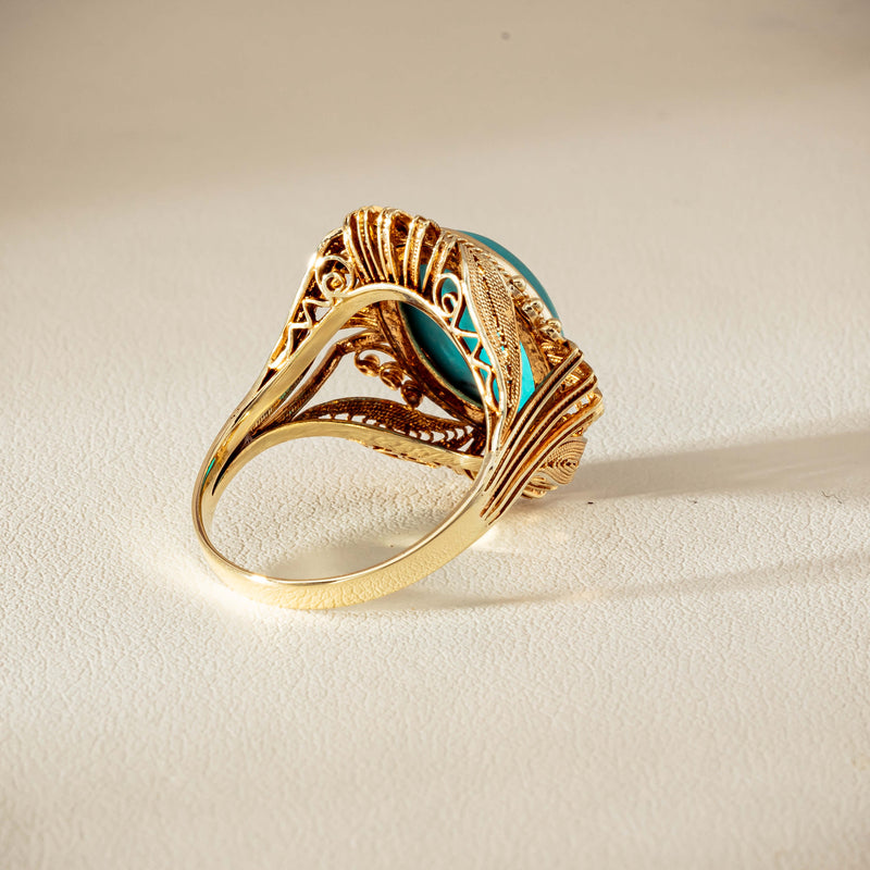 Deja Vu 14ct Yellow Gold Oval Turquoise Filigree Ring