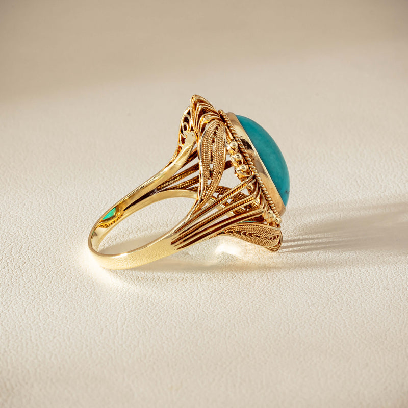 Deja Vu 14ct Yellow Gold Oval Turquoise Filigree Ring