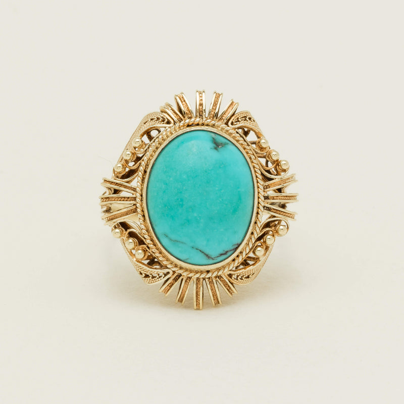 Deja Vu 14ct Yellow Gold Oval Turquoise Filigree Ring