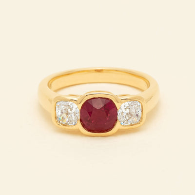 18ct Yellow Gold 1.52ct Ruby & Diamond Rubover-Set Ring