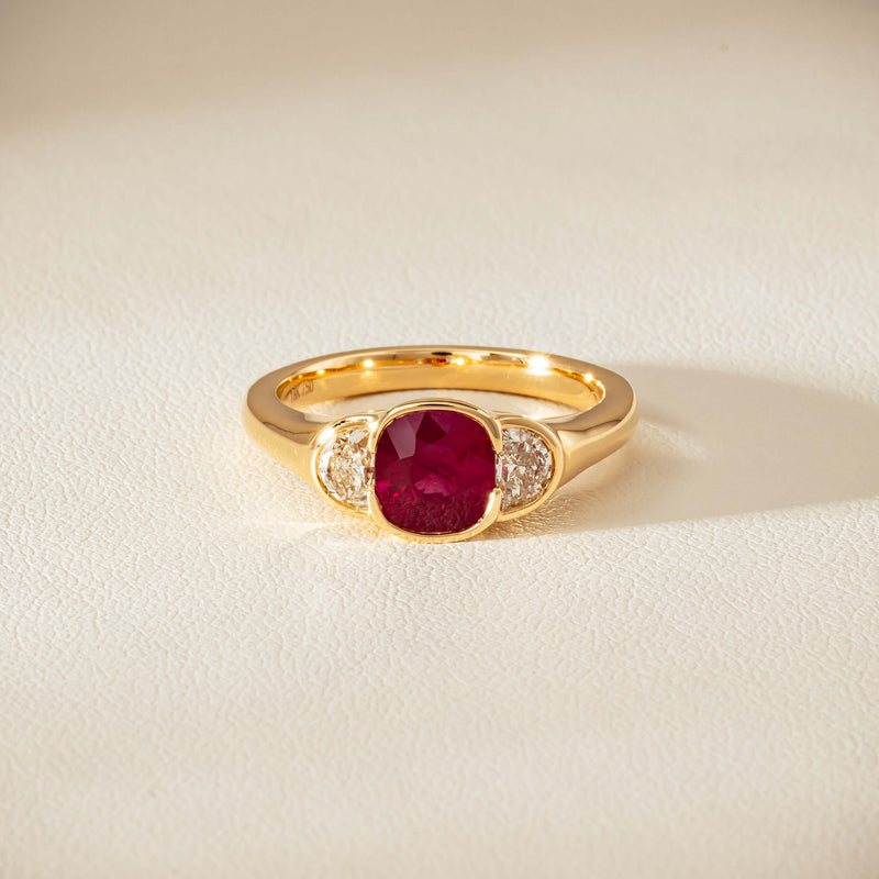 18ct Yellow Gold 1.46ct Ruby & Diamond Rubover-Set Ring