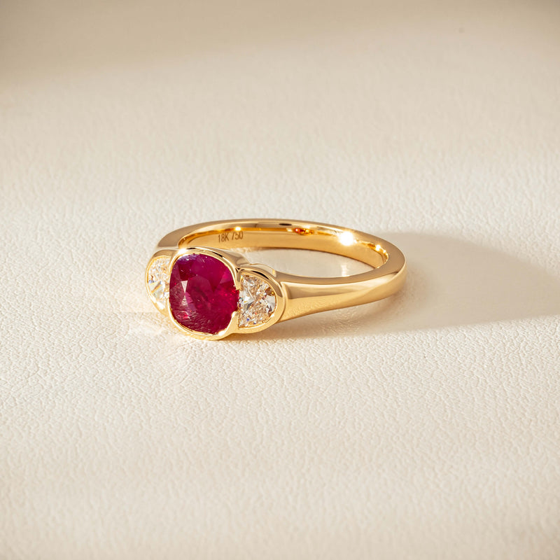 18ct Yellow Gold 1.46ct Ruby & Diamond Rubover-Set Ring