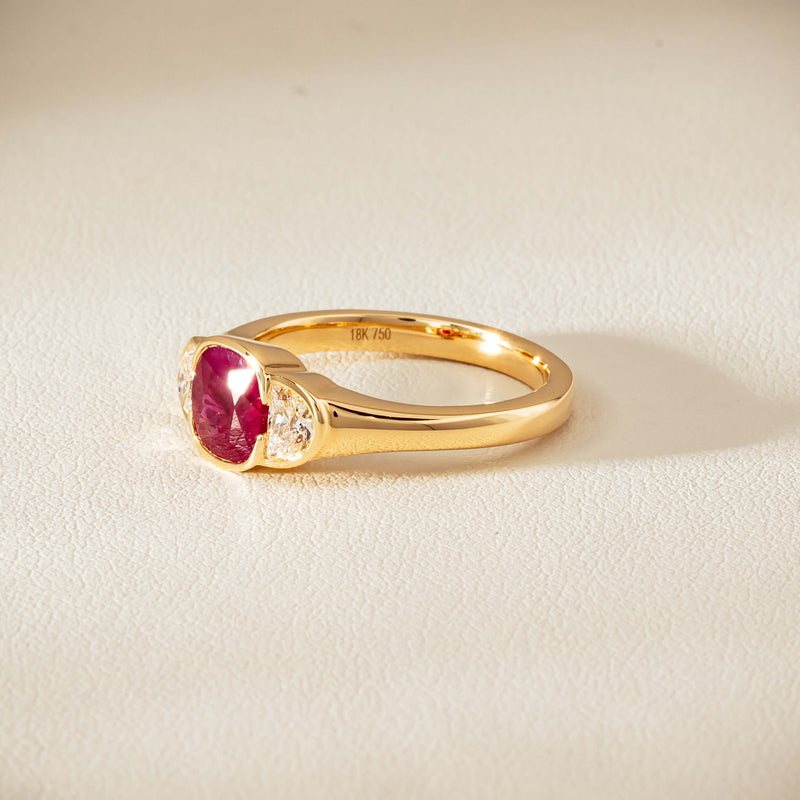 18ct Yellow Gold 1.46ct Ruby & Diamond Rubover-Set Ring