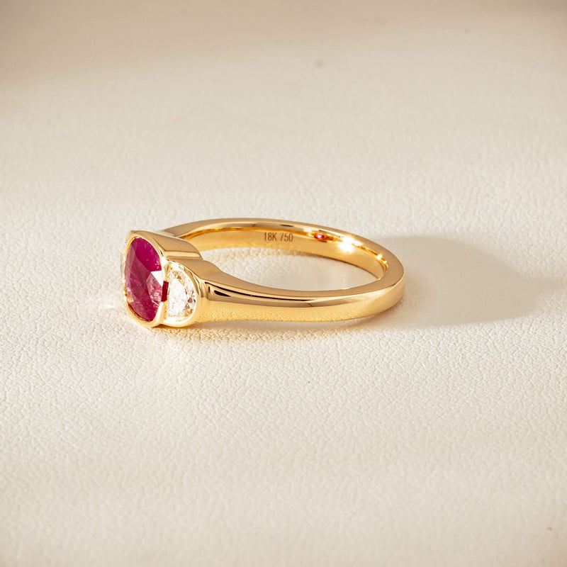 18ct Yellow Gold 1.46ct Ruby & Diamond Rubover-Set Ring