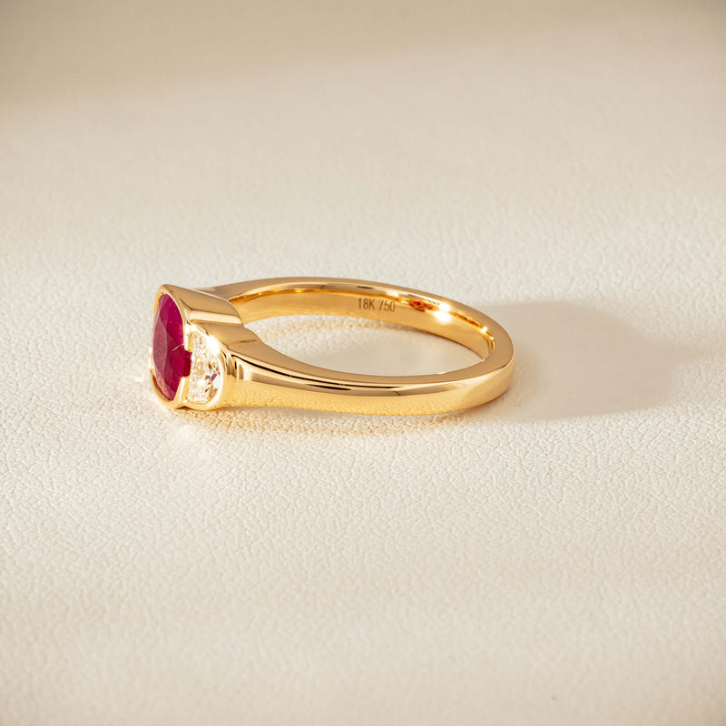 18ct Yellow Gold 1.46ct Ruby & Diamond Rubover-Set Ring