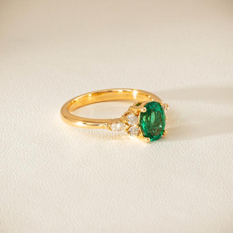 18ct Yellow Gold 1.29ct Emerald & Diamond Oriana Ring