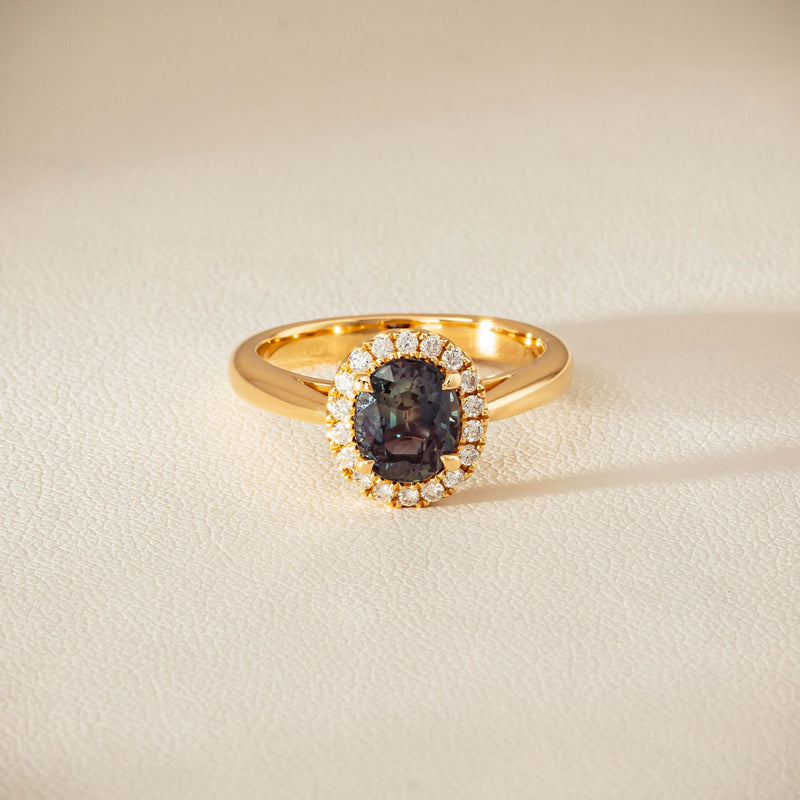 18ct Yellow Gold 2.03ct Green Sapphire & Diamond Nina Ring