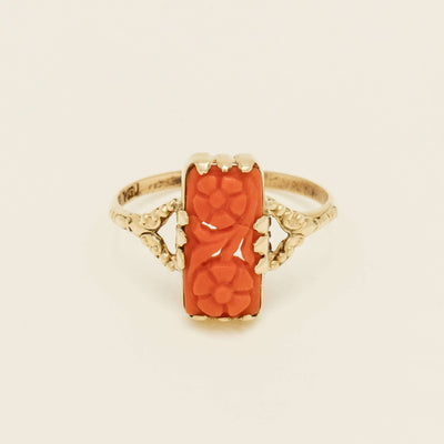 Deja Vu 14ct Yellow Gold Carved Coral Ring