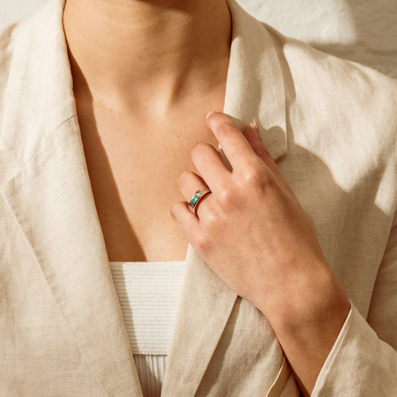 Deja Vu Platinum .32ct Faceted Emerald Ring