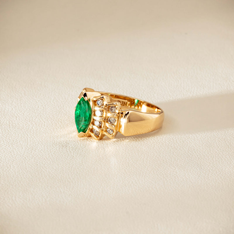 Deja Vu 14ct Marquise Emerald & Diamond Ring - Ring - Walker & Hall