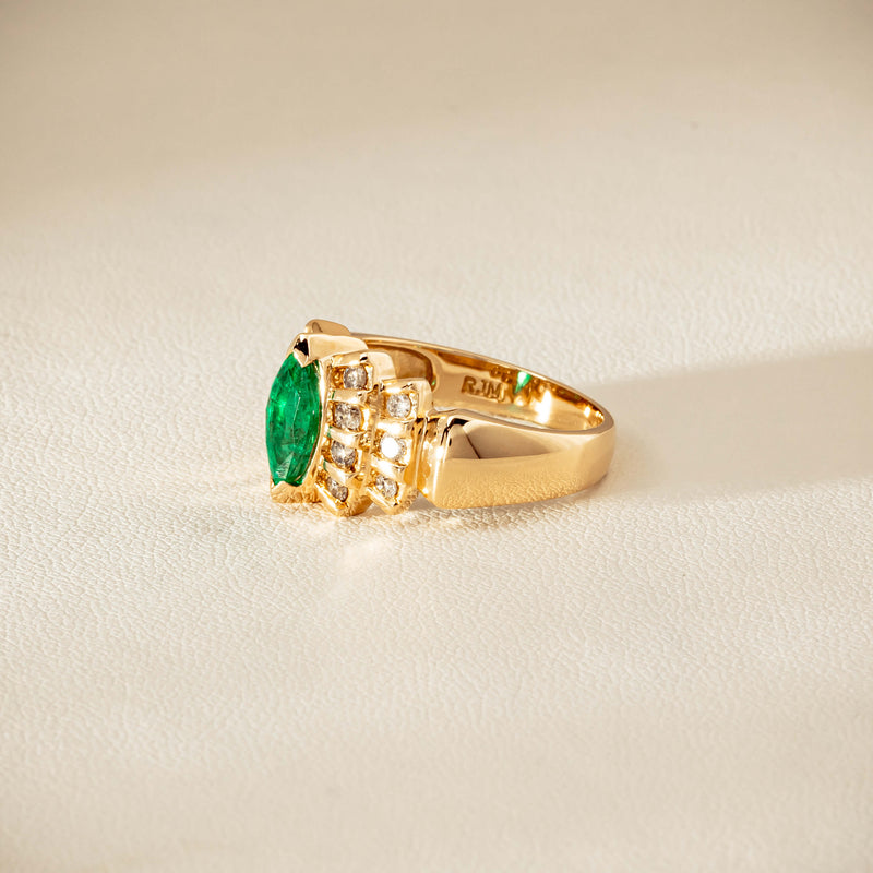 Deja Vu 14ct Marquise Emerald & Diamond Ring - Ring - Walker & Hall
