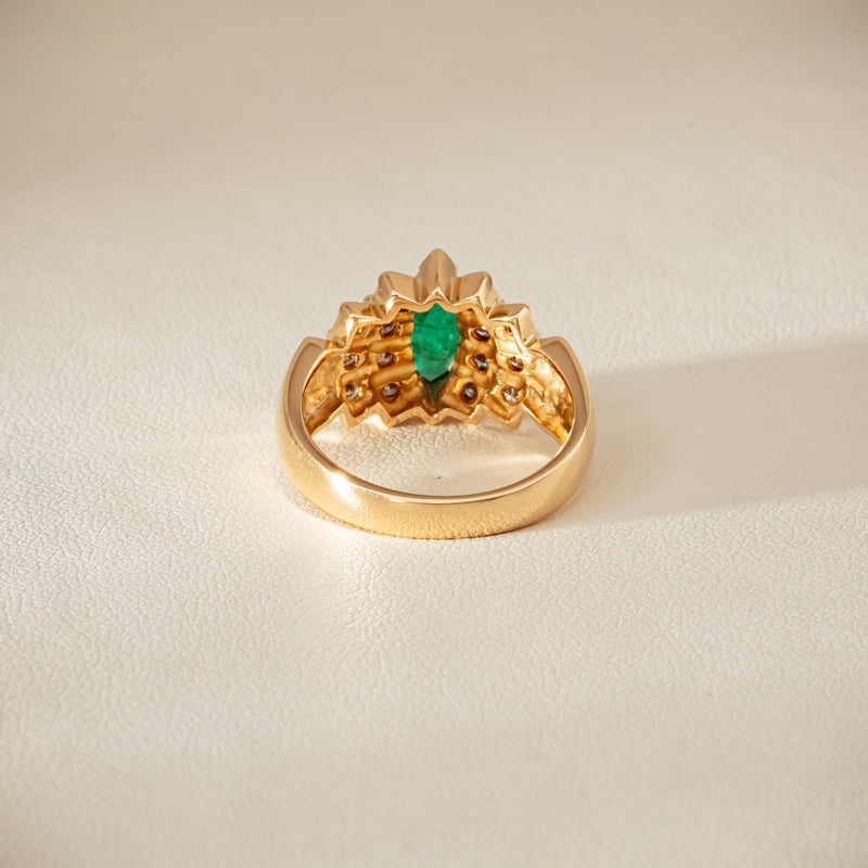 Deja Vu 14ct Marquise Emerald & Diamond Ring - Ring - Walker & Hall