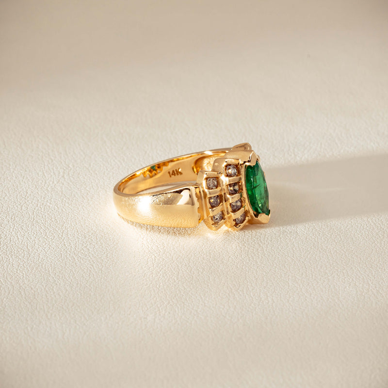 Deja Vu 14ct Marquise Emerald & Diamond Ring - Ring - Walker & Hall