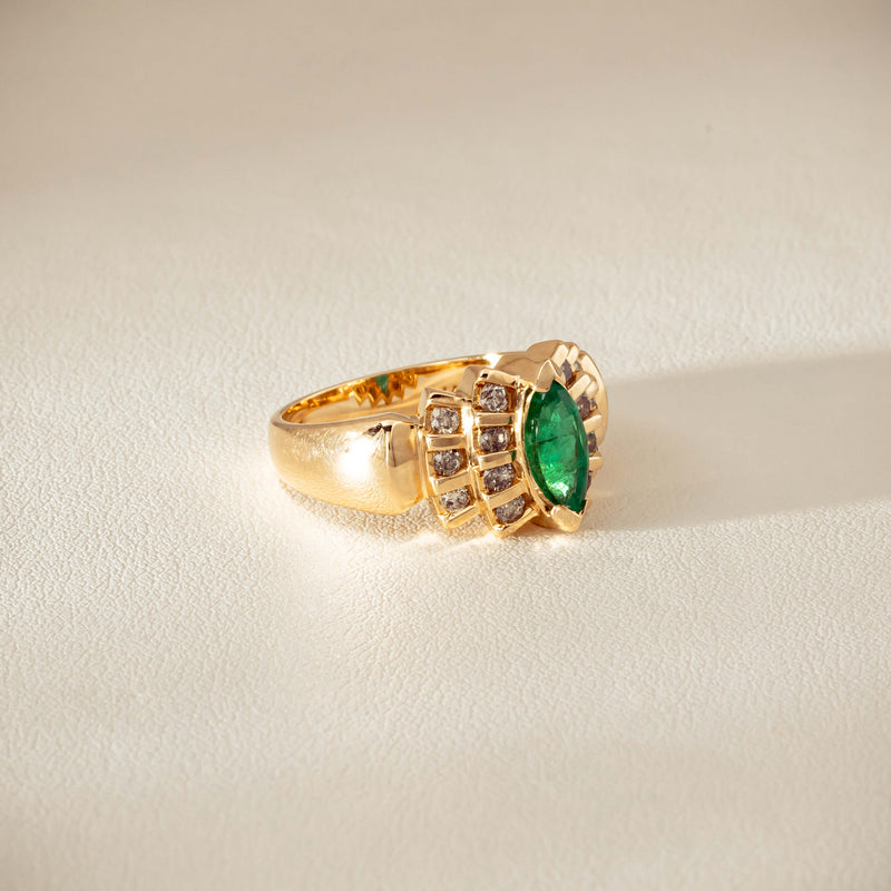 Deja Vu 14ct Marquise Emerald & Diamond Ring - Ring - Walker & Hall