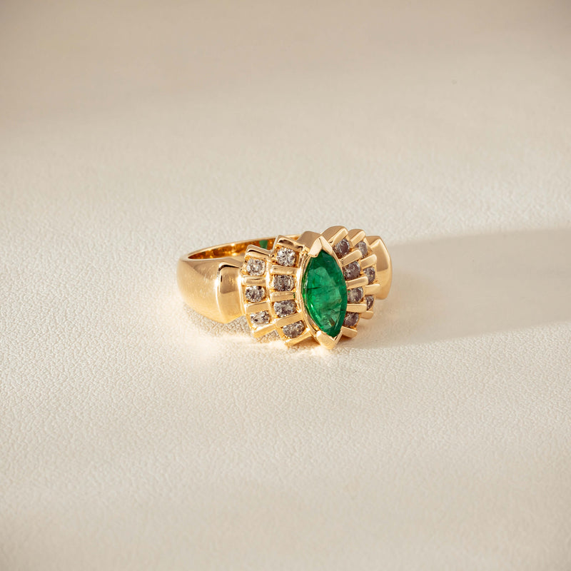 Deja Vu 14ct Marquise Emerald & Diamond Ring - Ring - Walker & Hall