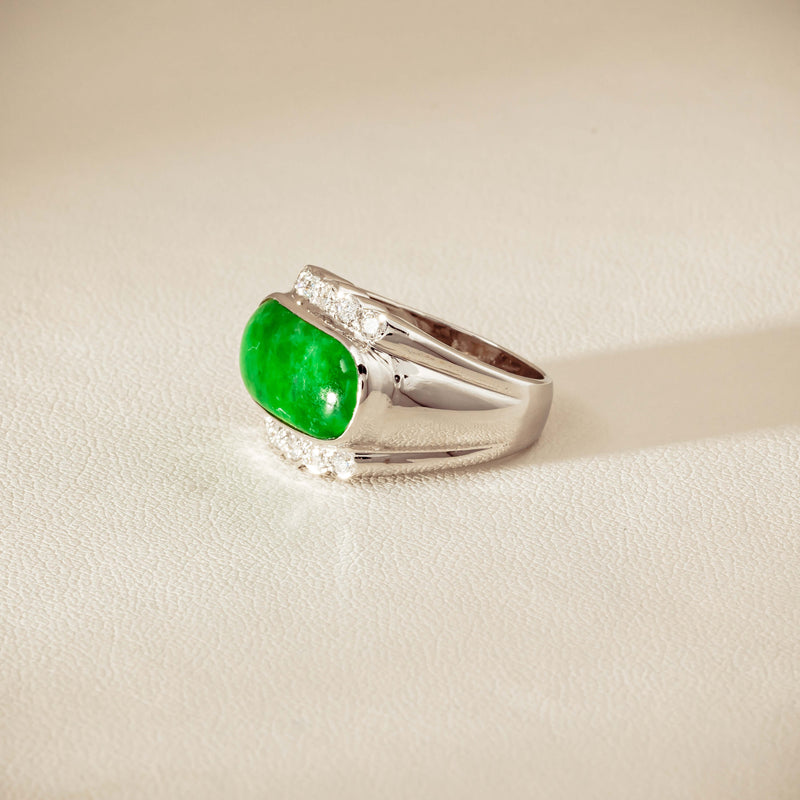 Deja Vu 18ct White Gold Jade & Diamond Ring - Ring - Walker & Hall