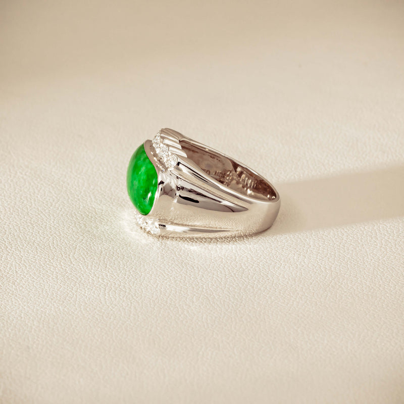 Deja Vu 18ct White Gold Jade & Diamond Ring - Ring - Walker & Hall