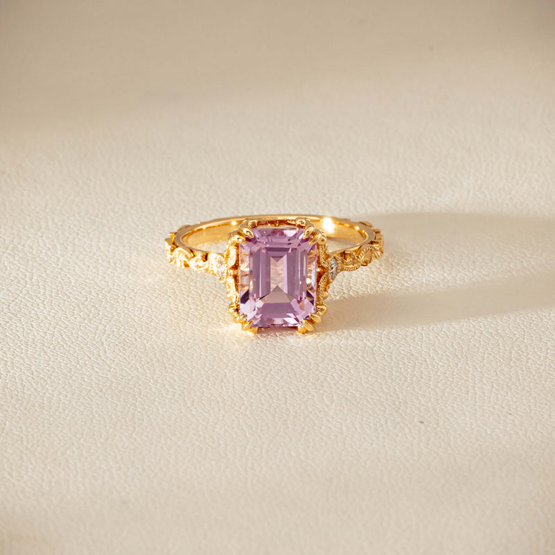 18ct Yellow Gold Kunzite & Diamond Romanov Ring