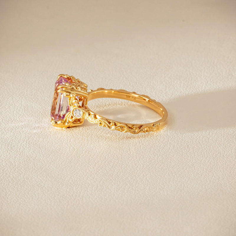 18ct Yellow Gold Kunzite & Diamond Romanov Ring