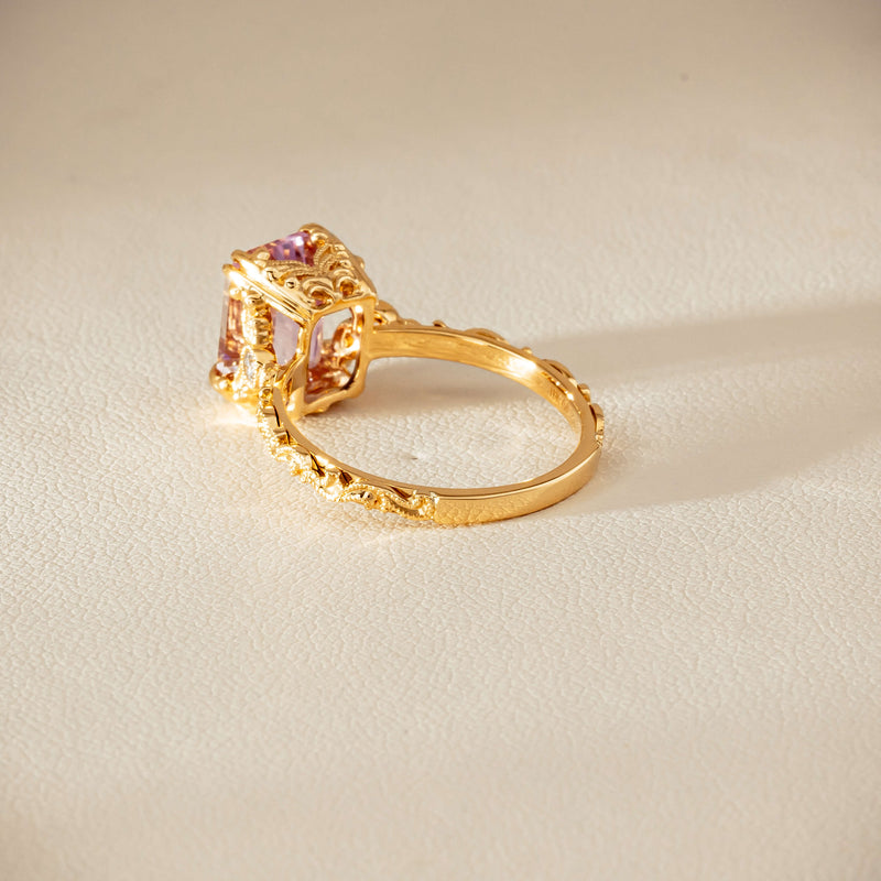 18ct Yellow Gold Kunzite & Diamond Romanov Ring