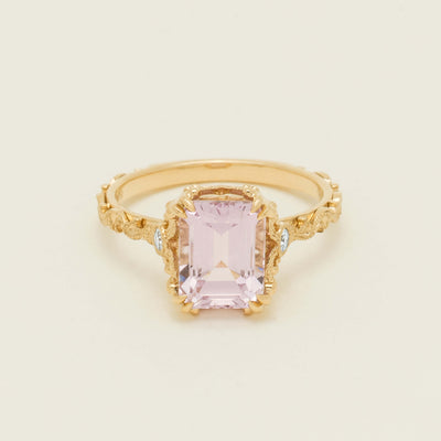 18ct Yellow Gold Kunzite & Diamond Romanov Ring