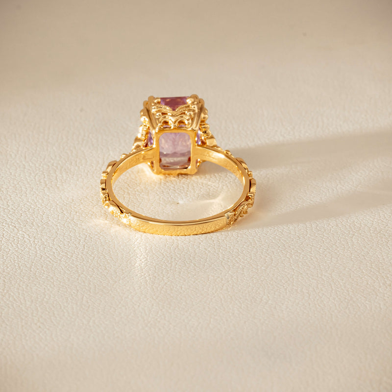 18ct Yellow Gold Kunzite & Diamond Romanov Ring