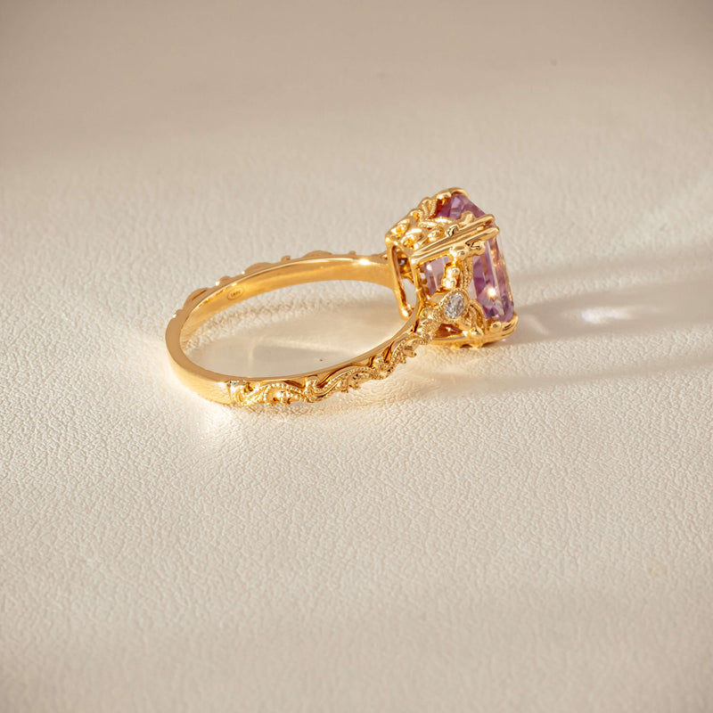 18ct Yellow Gold Kunzite & Diamond Romanov Ring