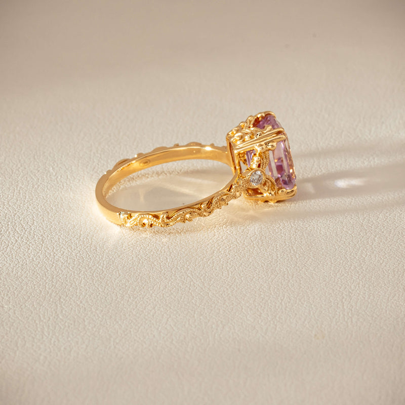 18ct Yellow Gold Kunzite & Diamond Romanov Ring