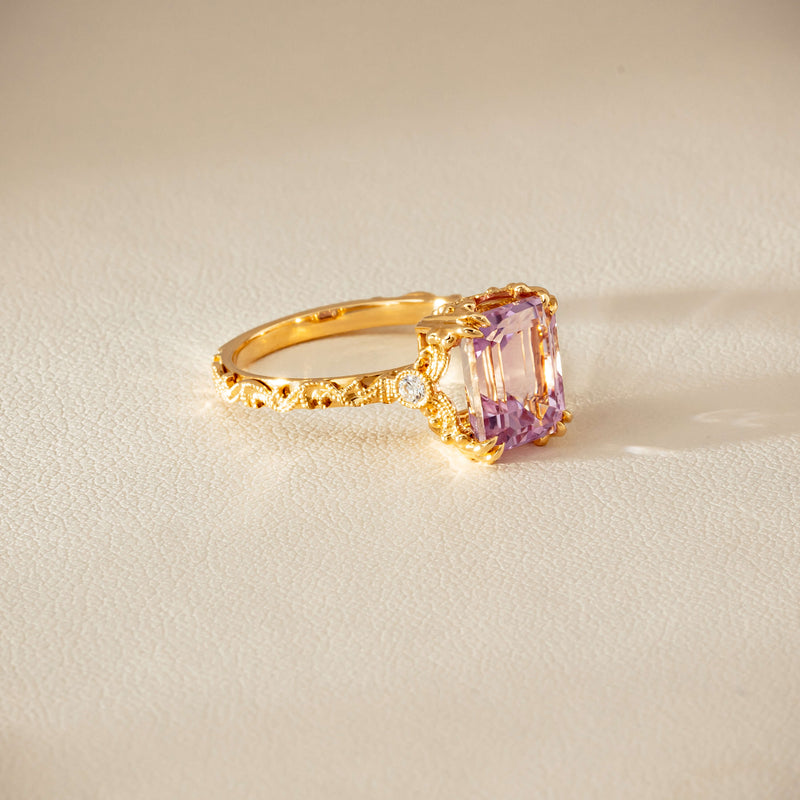 18ct Yellow Gold Kunzite & Diamond Romanov Ring