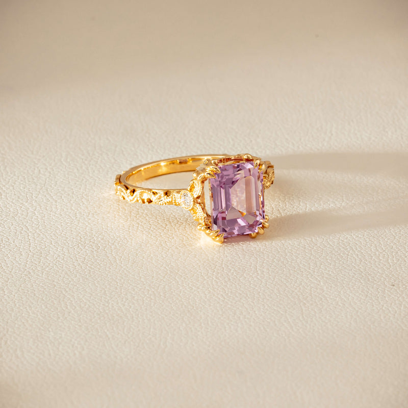 18ct Yellow Gold Kunzite & Diamond Romanov Ring