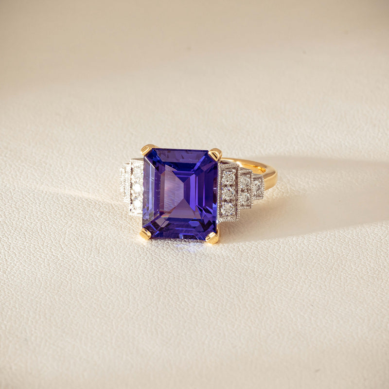 18ct Yellow Gold Tanzanite & Diamond Maya Ring