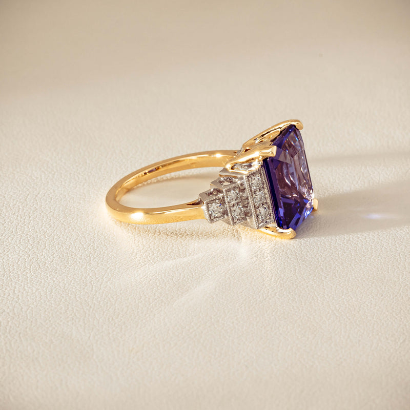 18ct Yellow Gold Tanzanite & Diamond Maya Ring