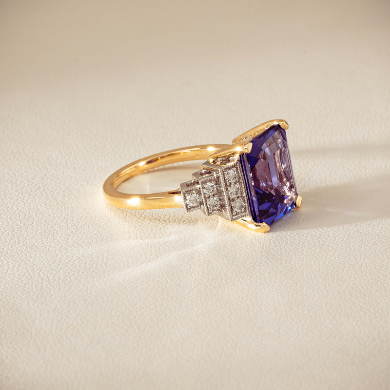 18ct Yellow Gold Tanzanite & Diamond Maya Ring