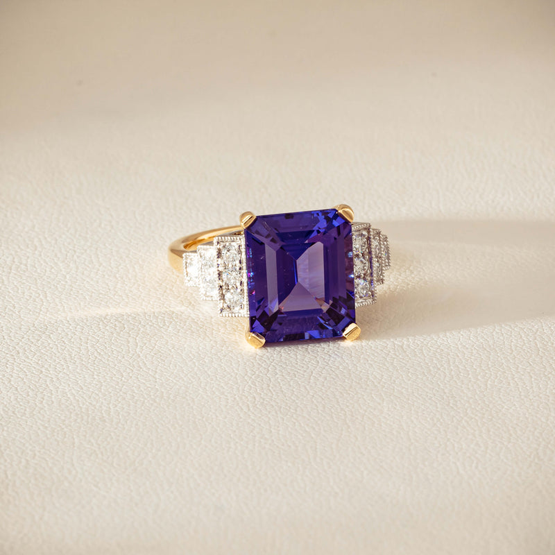 18ct Yellow Gold Tanzanite & Diamond Maya Ring