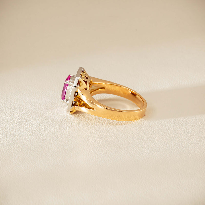 Deja Vu 18ct Yellow Gold 2.00ct Pink Sapphire Halo Ring - Ring - Walker & Hall