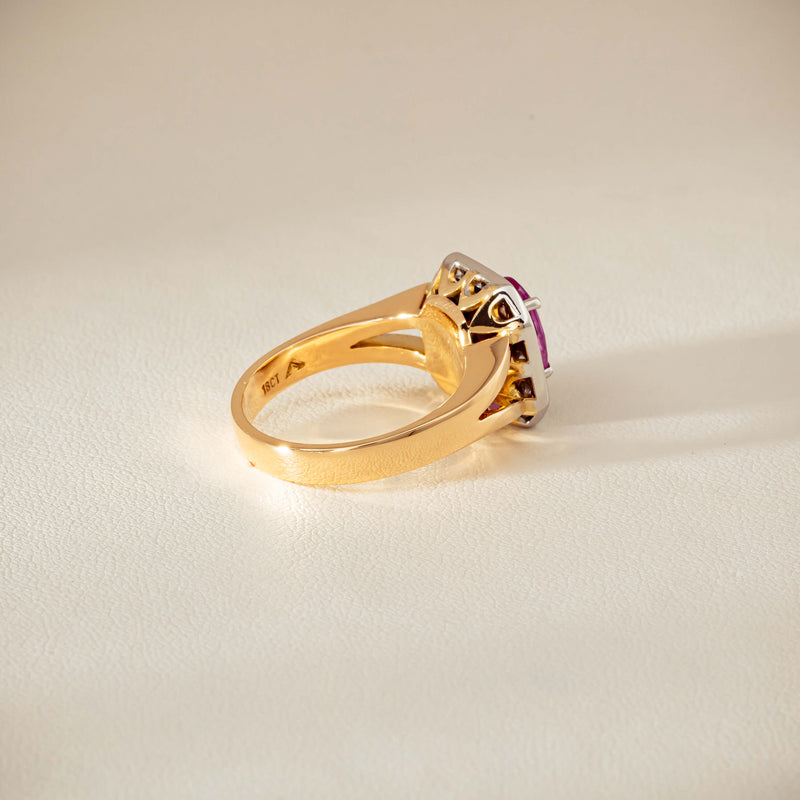 Deja Vu 18ct Yellow Gold 2.00ct Pink Sapphire Halo Ring - Ring - Walker & Hall
