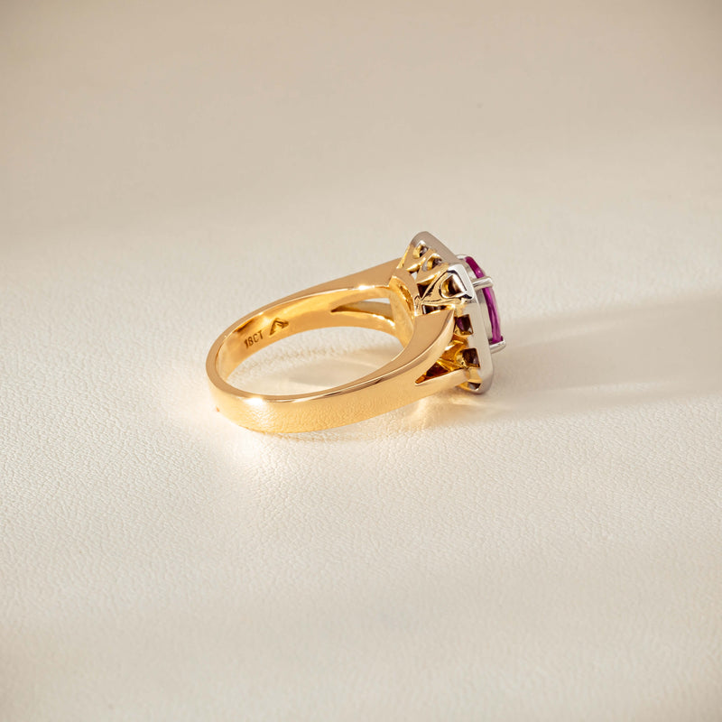 Deja Vu 18ct Yellow Gold 2.00ct Pink Sapphire Halo Ring - Ring - Walker & Hall