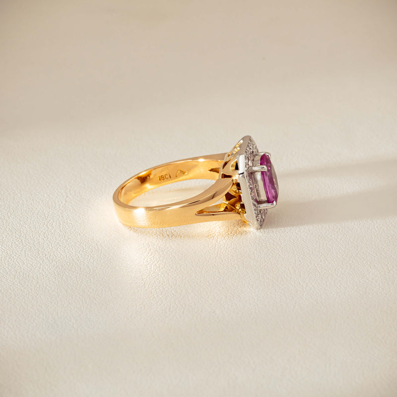 Deja Vu 18ct Yellow Gold 2.00ct Pink Sapphire Halo Ring - Ring - Walker & Hall