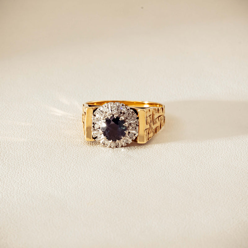 Vintage 18ct Yellow Gold Sapphire & Diamond Cluster Ring