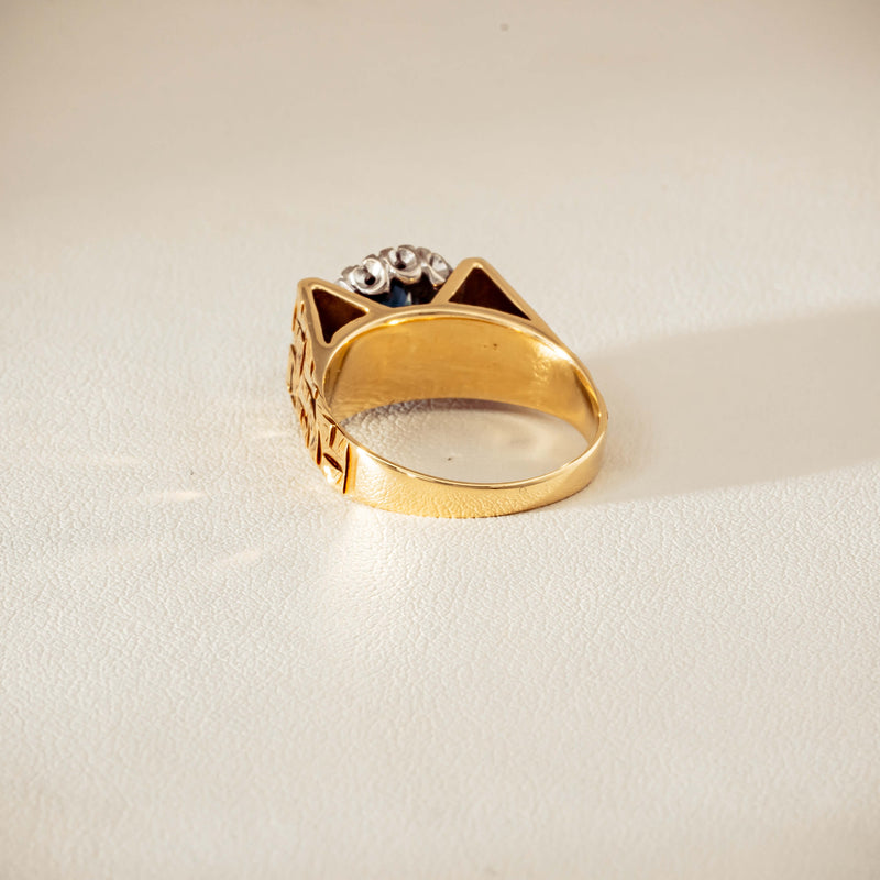 Vintage 18ct Yellow Gold Sapphire & Diamond Cluster Ring