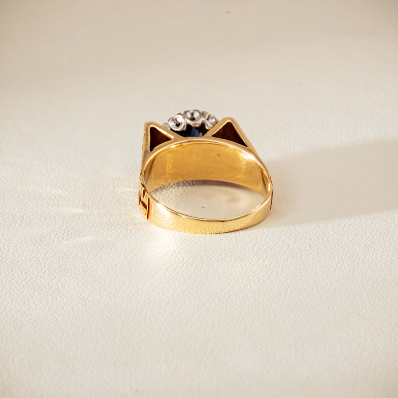 Vintage 18ct Yellow Gold Sapphire & Diamond Cluster Ring